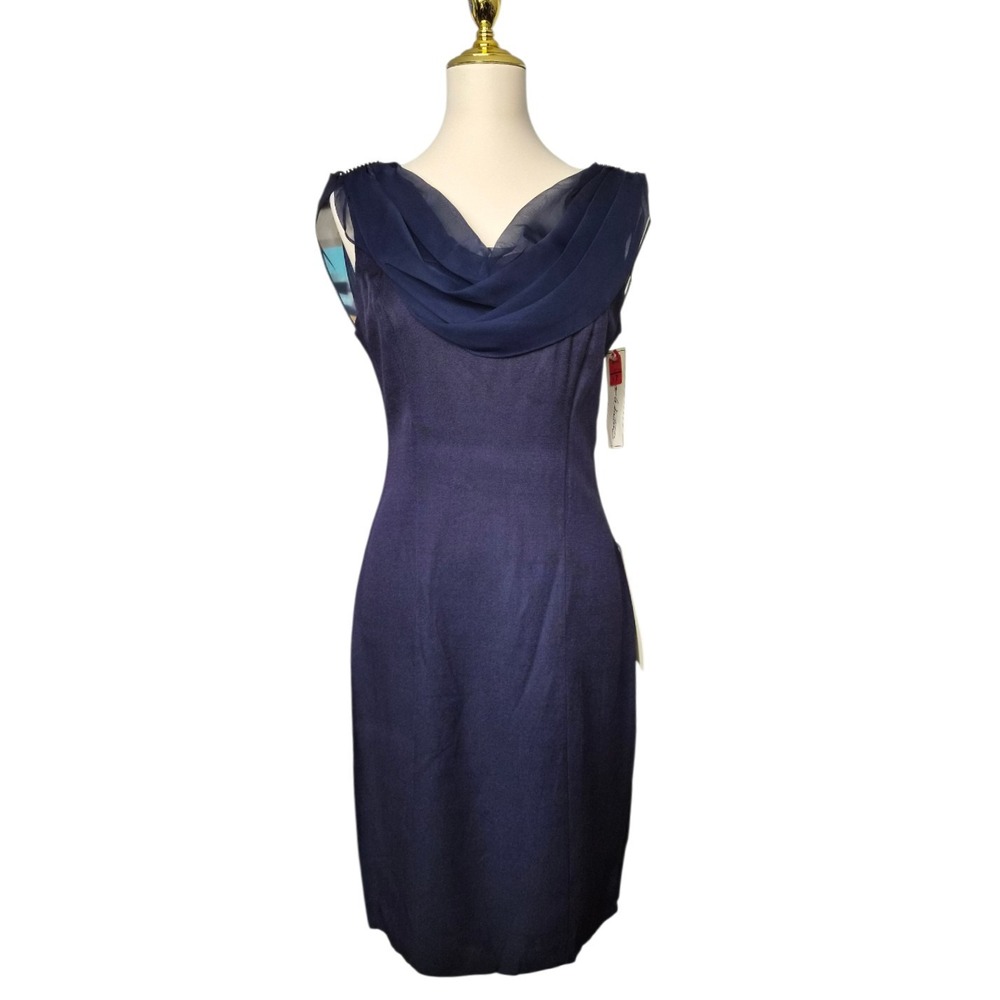 Laura Winston Navy‎ Beaded Chiffon Dress Union Made USA NWT Rare Size 8